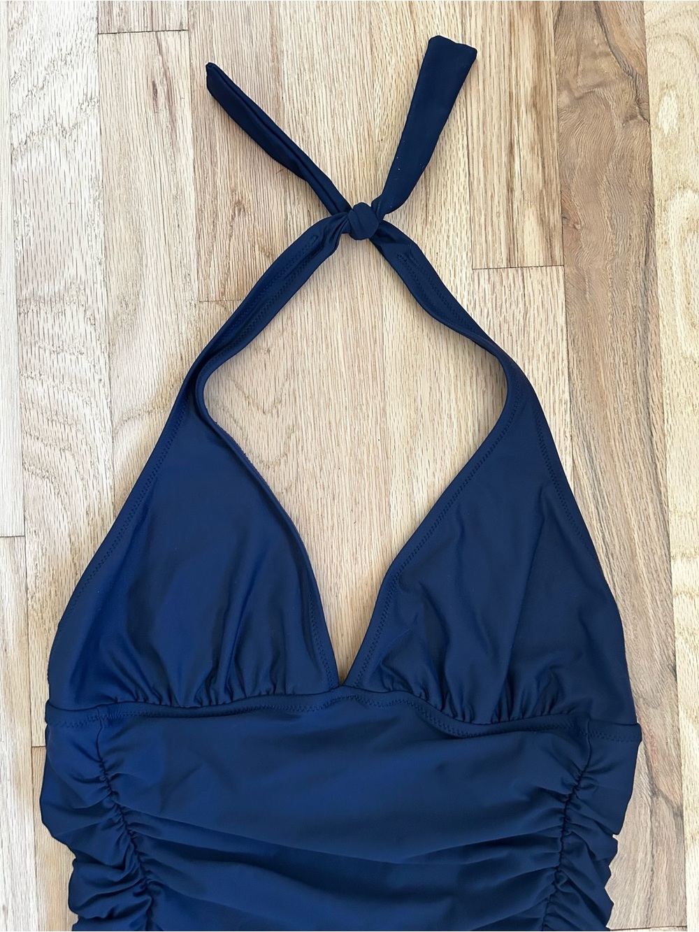 J.CREW ruched halter one piece swimsuit navy blue classic flattering size 14 - Picture 5 of 9